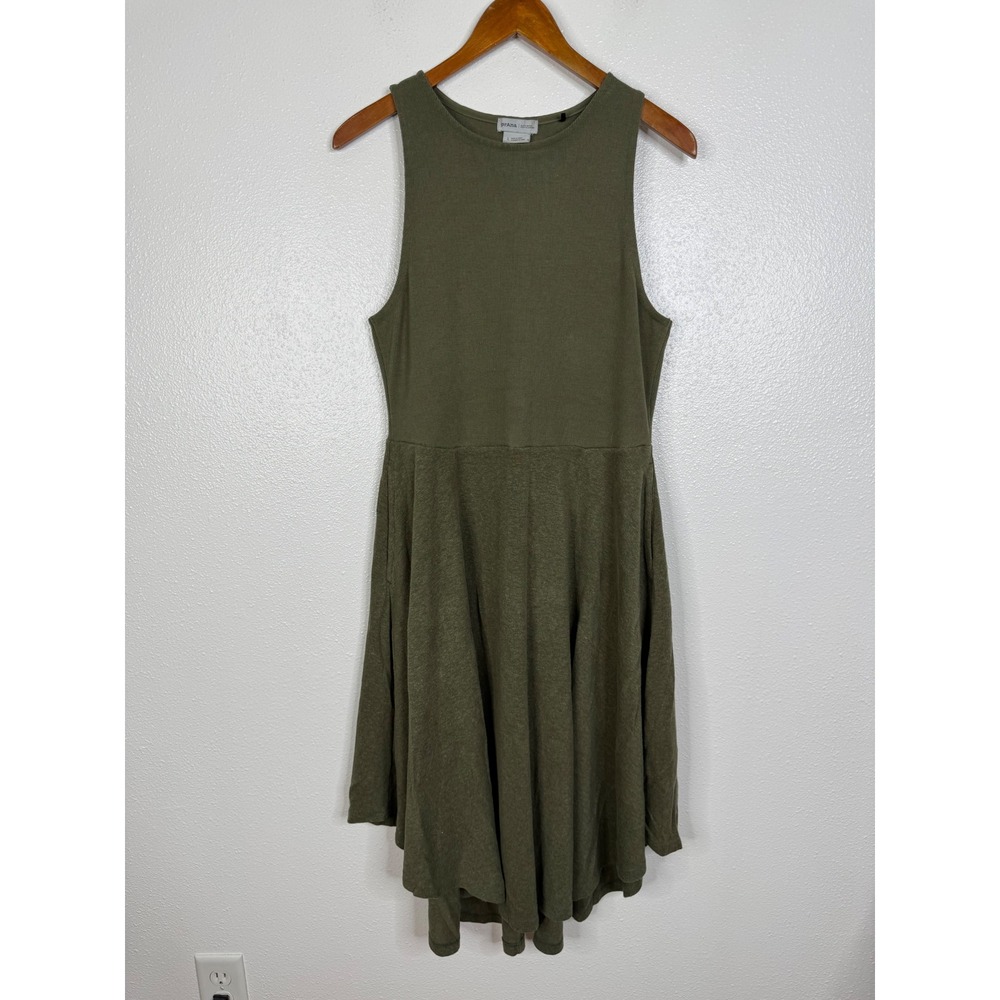 Prana Womens Olive Green Ribbed Hemp‎ Blend Sleeveless Pocket Dress Large